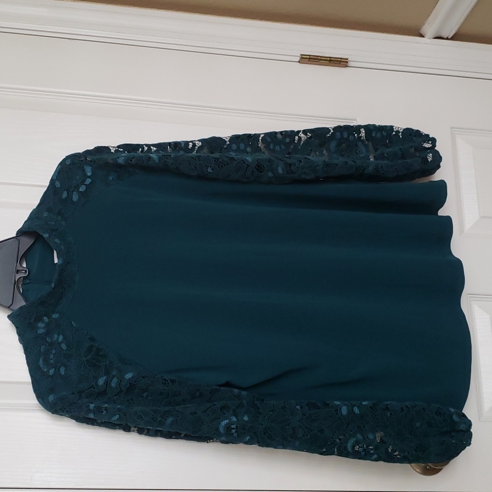 Susan Graver Teal Mock Neck Long Sleeve Blouse - Size Medium